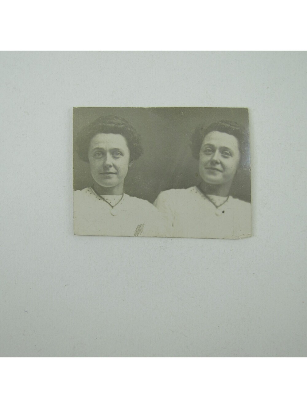 Photograph Twin Sisters Women White Dress Gold Locket Necklace Antique 1910s